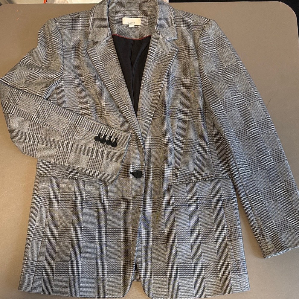 LOFT Gray and Black Plaid Blazer